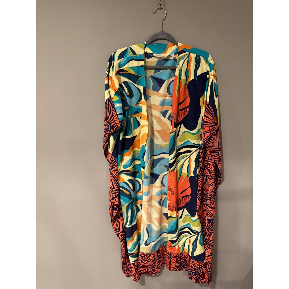 Soft Surroundings Women's L/XL Duster Kimono Jacket Abstract Print Open Front